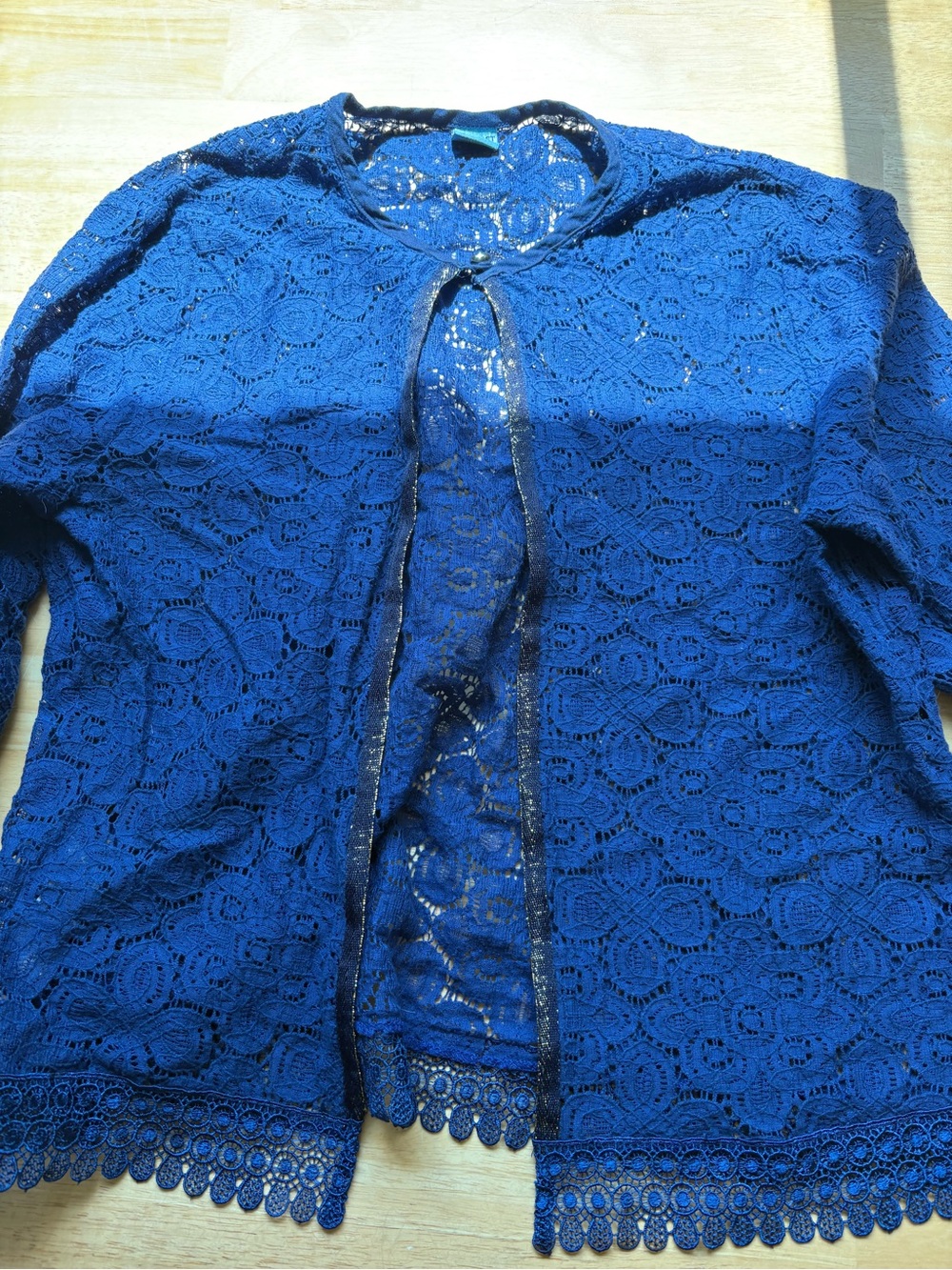 Forcast Navy Lace Tie-Neck Cardigan